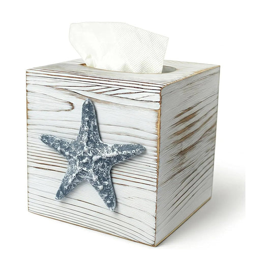 Coastal Tissue Box Cover Wooden Retro / Starfish