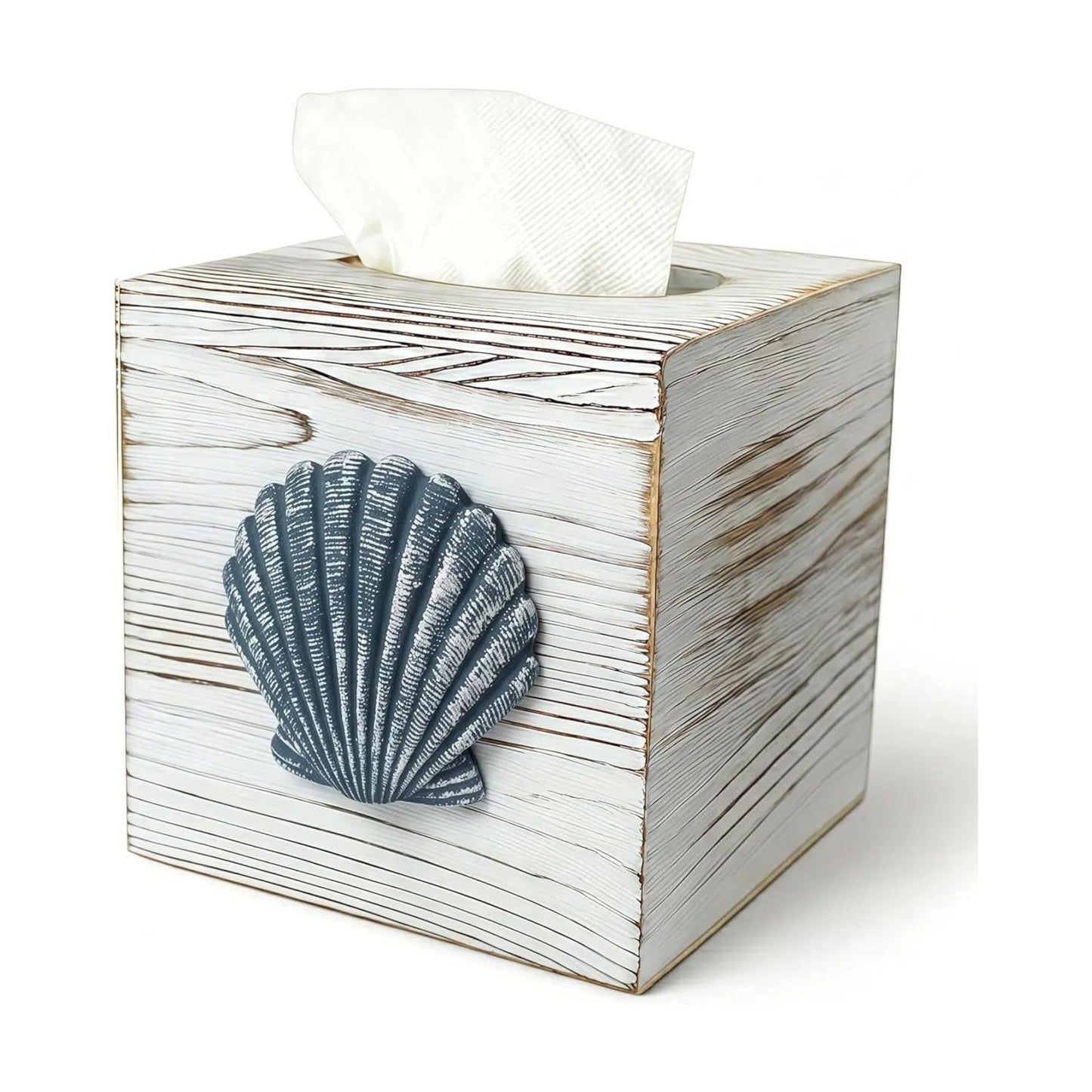 Coastal Tissue Box Cover Wooden Retro / Seashell
