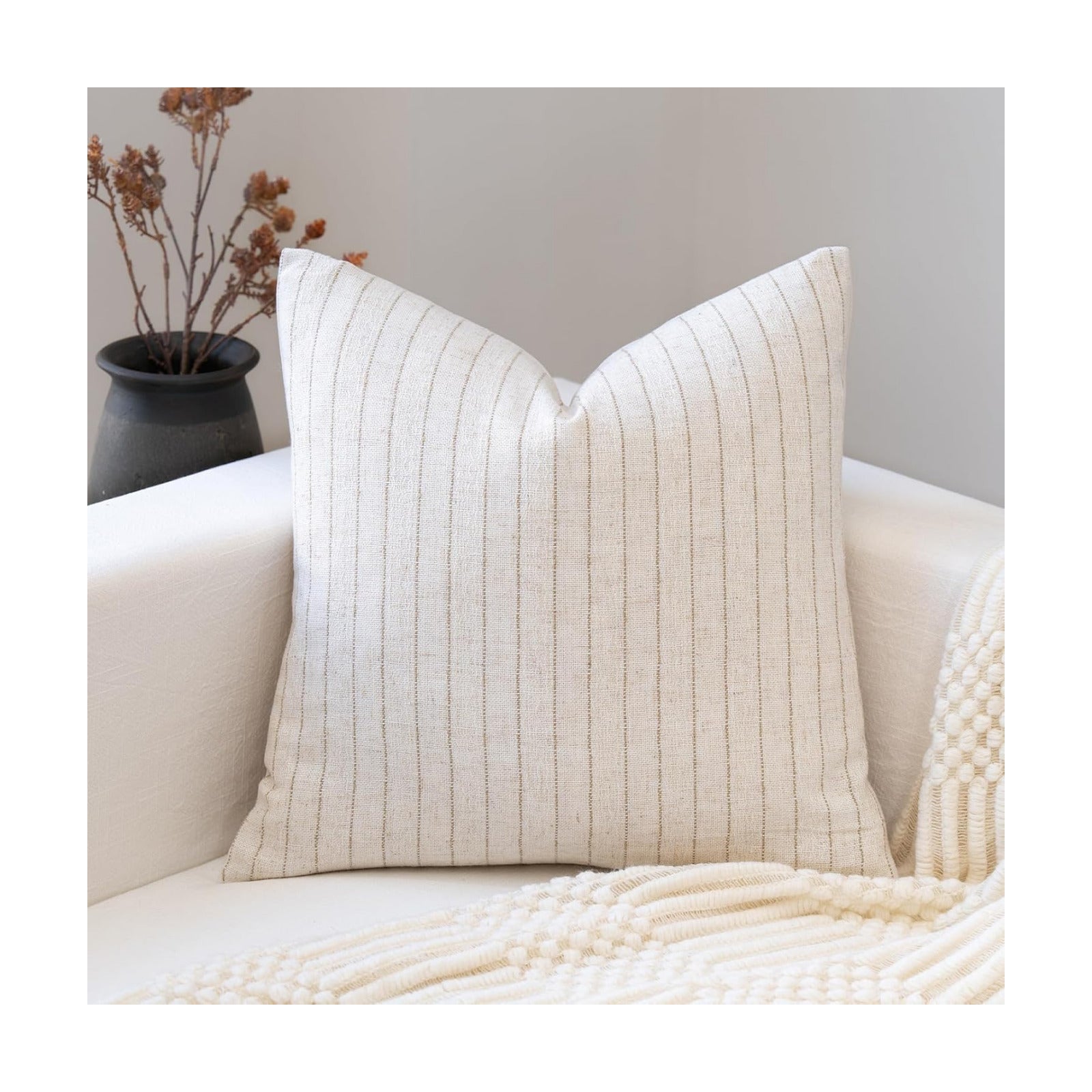 Decorative Neutral Throw Pillow Covers Farmhouse Pillow Covers Cotton Stripe / Pinstripe / 18 x 18