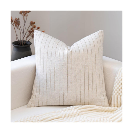 Decorative Neutral Throw Pillow Covers Farmhouse Pillow Covers Cotton Stripe / Pinstripe / 18 x 18