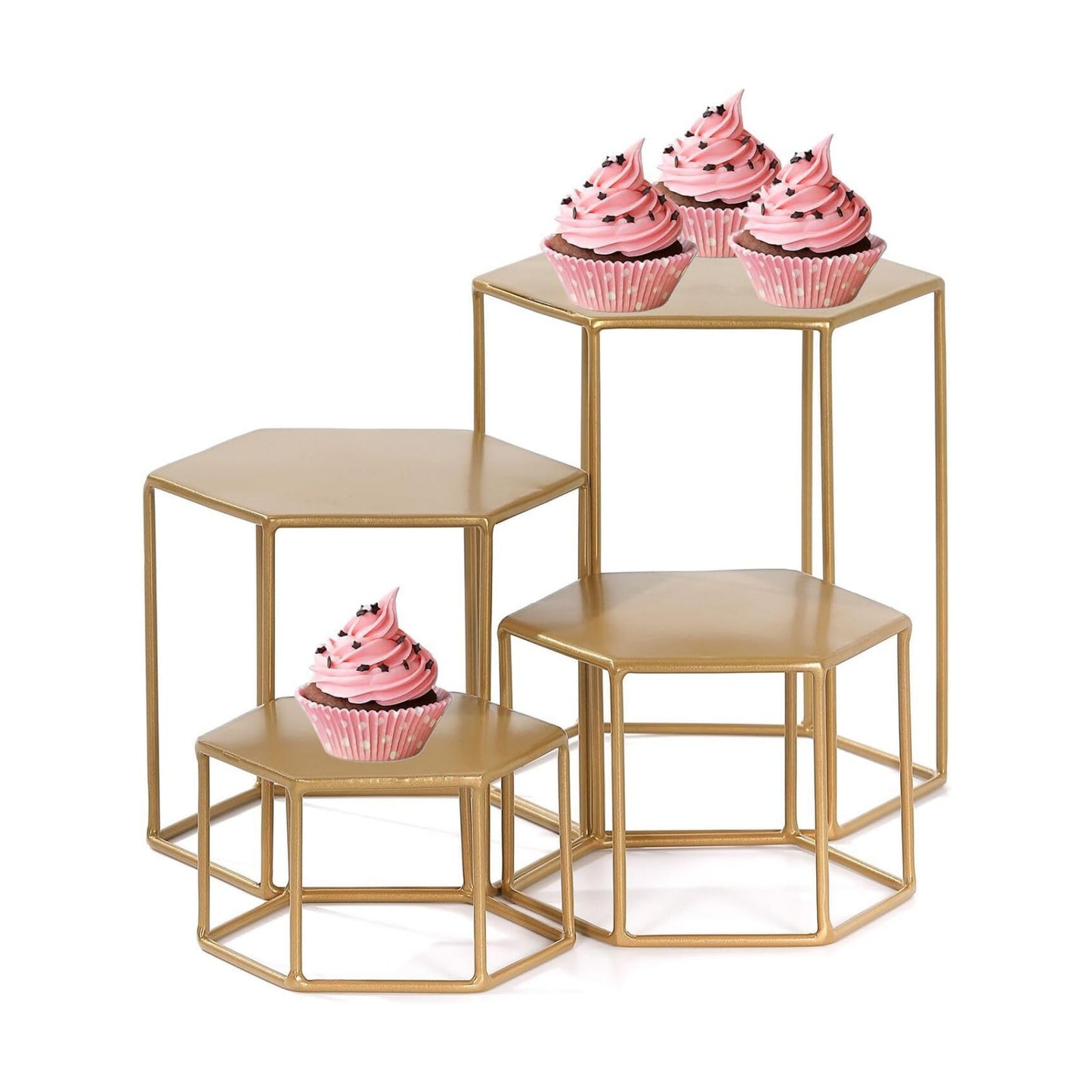 Modern Brass Buffet Display Stands / Upgraded Hexagonal / Set of 4