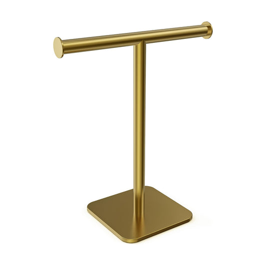 RUACQ T-Shape Hand Towel Holder Stand, 12inch, Brushed Gold | Weighted Base Towel Rack, Countertop Towel Holder for