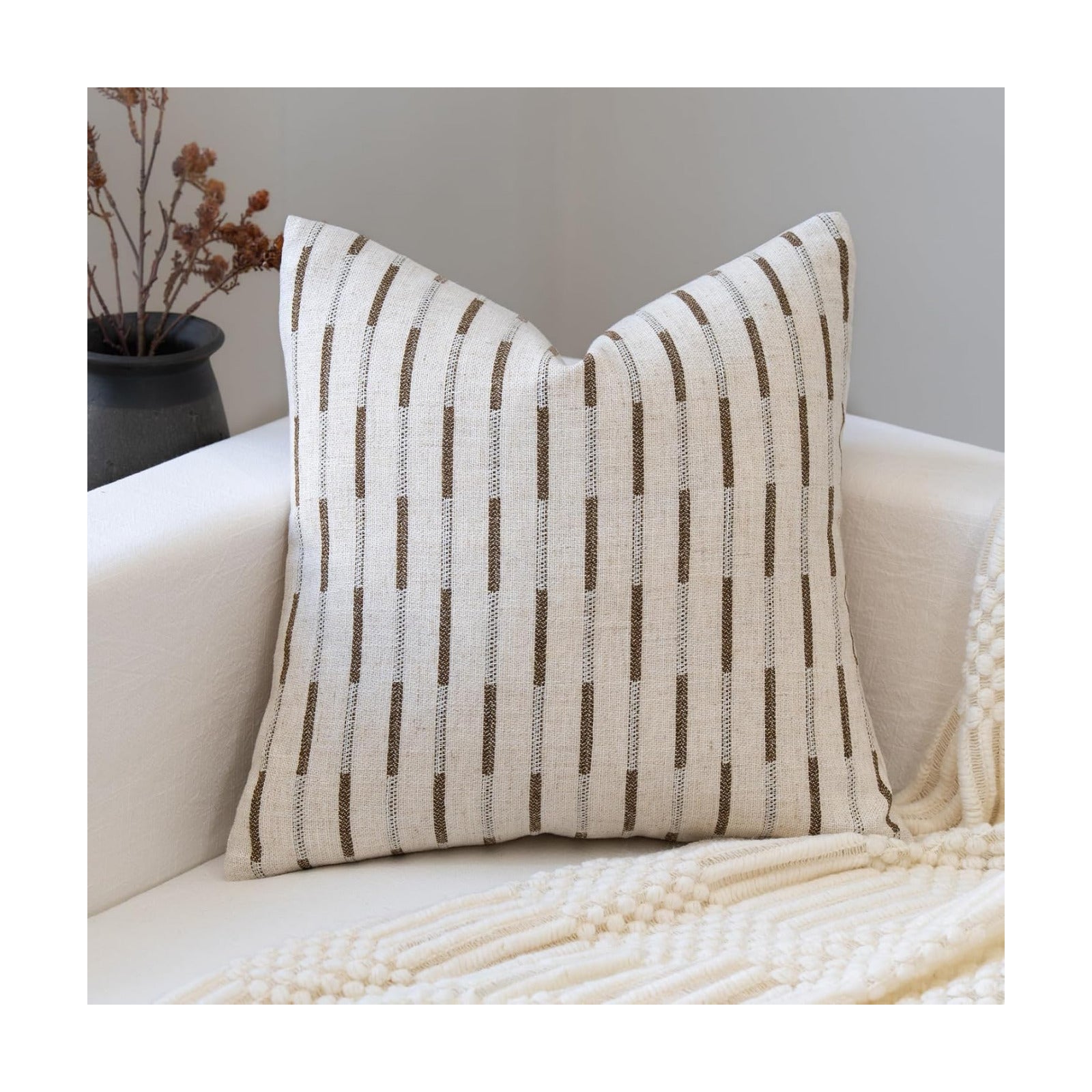 Decorative Neutral Throw Pillow Covers Farmhouse Pillow Covers Cotton Stripe / Bold Stripe / 18 x 18