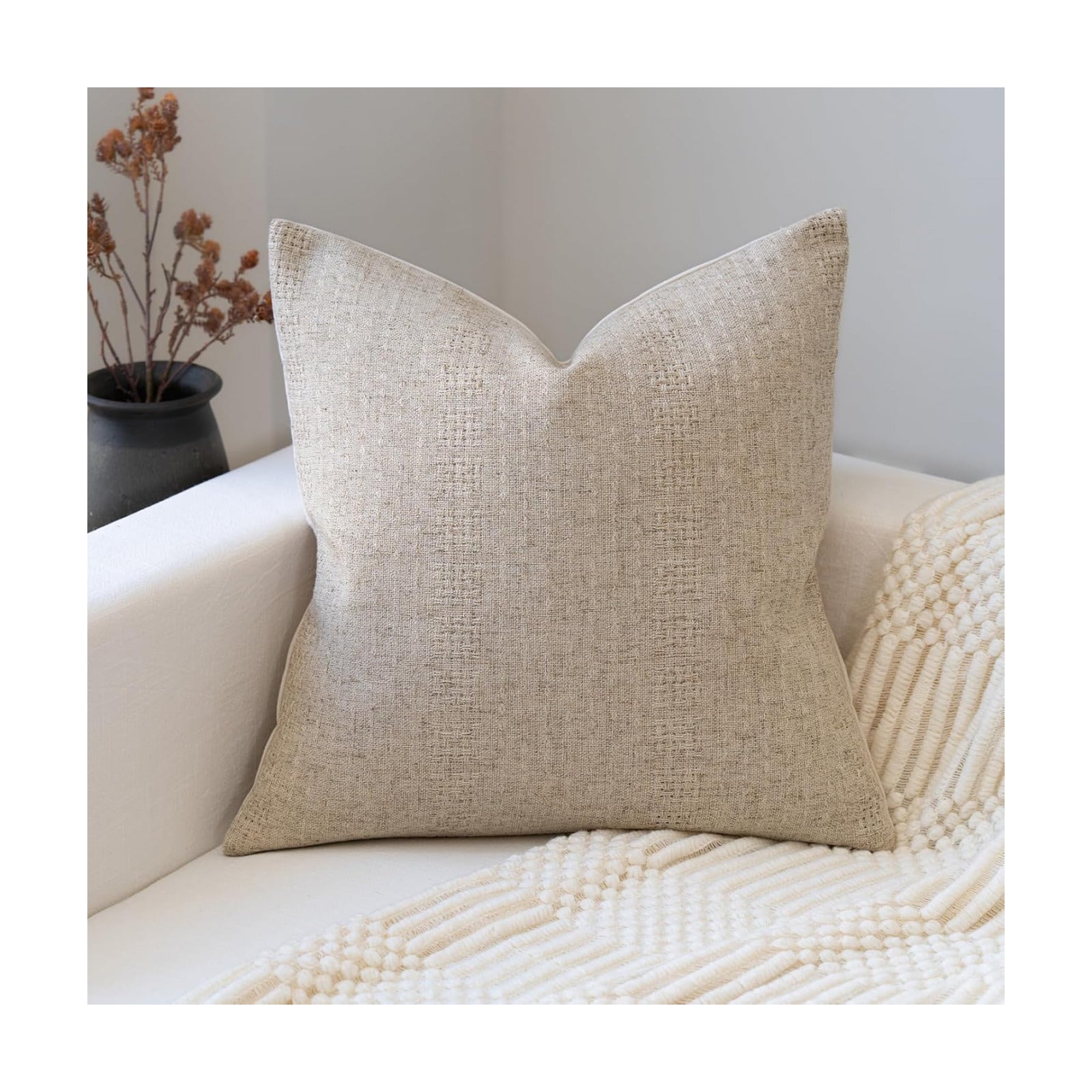 Decorative Neutral Throw Pillow Covers Farmhouse Pillow Covers Cotton / Waffle Stripe / 18 x 18