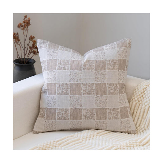 Decorative Neutral Throw Pillow Covers Farmhouse Pillow Covers Cotton Check / Taupe Check / 18 x 18