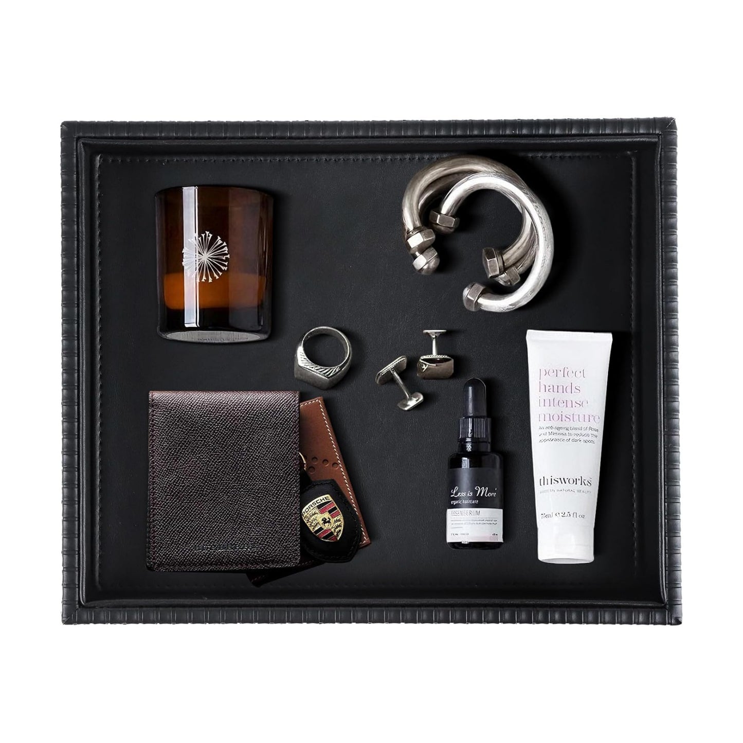 Faux Leather Vanity Tray / Black Stripe / 10.2 x 8.4 x 1.8