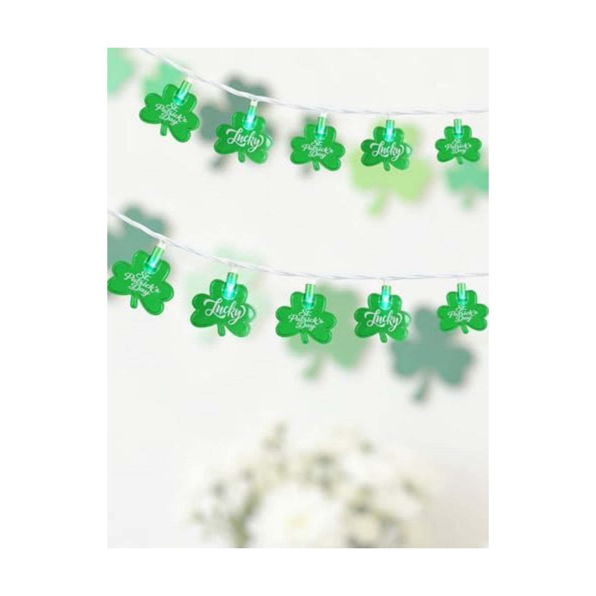 12FT St Patricks Day String Lights - 20 LED Shamrock Lights