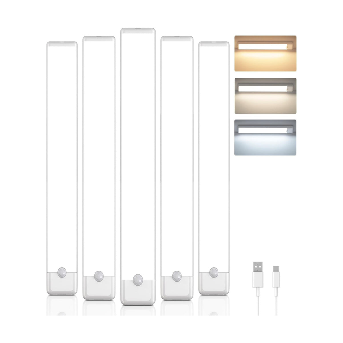 5-Pack Motion Sensor Under Cabinet Light, 3CCT, 15.7 inch | 3 Color Temperature, Dimmable, Rechargeable, Magnetic