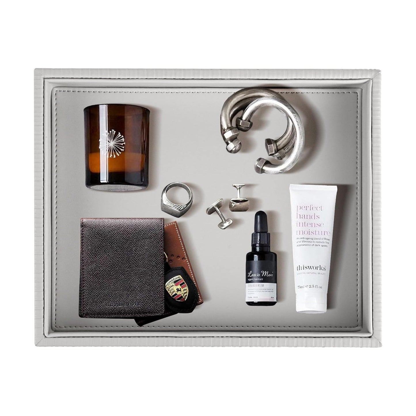 Faux Leather Vanity Tray / Grey Stripe / 10.2 x 8.4 x 1.8