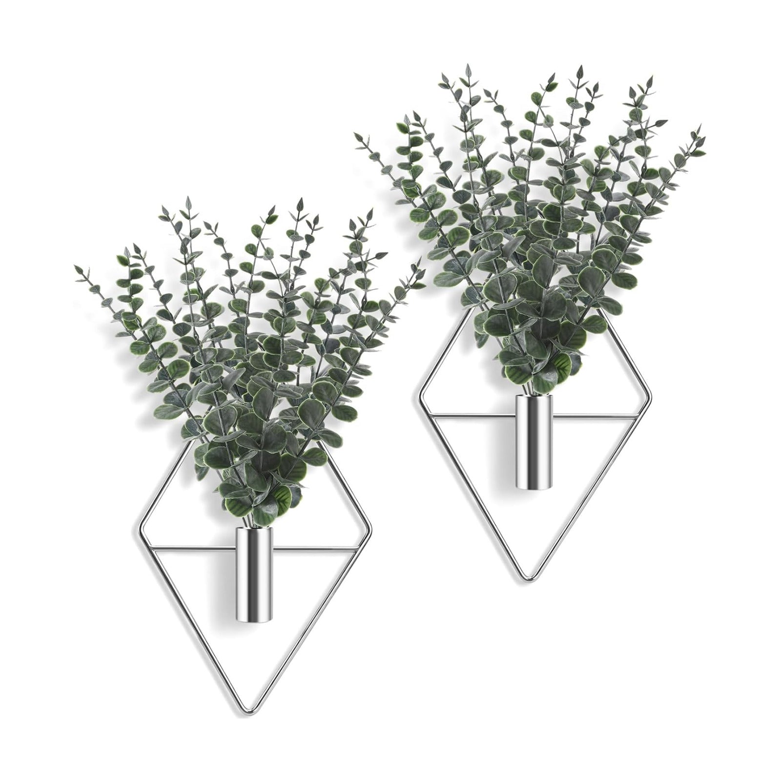 Jexine 4 Pcs Hanging Artificial Planters Wall Decor, Silver, Eucalyptus
