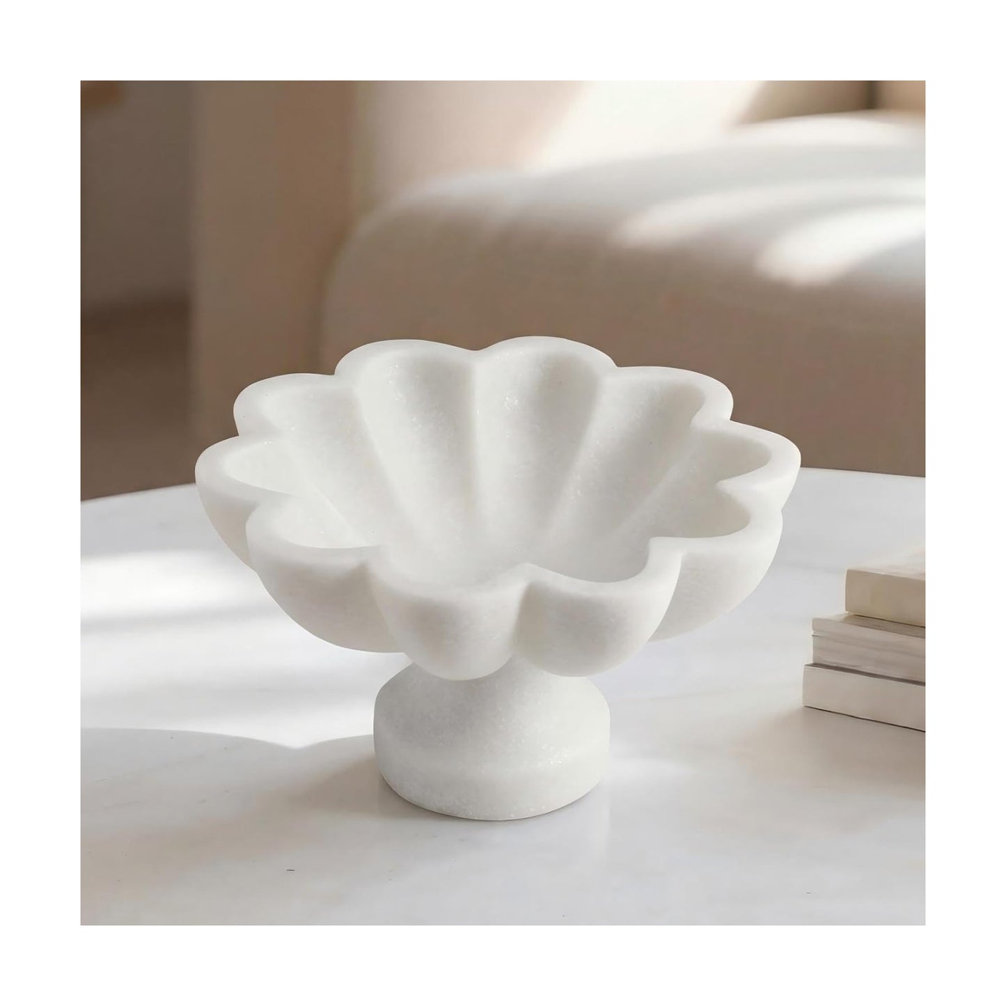 Decorative Scalloped Fluted Bowl / White / 8 Inch