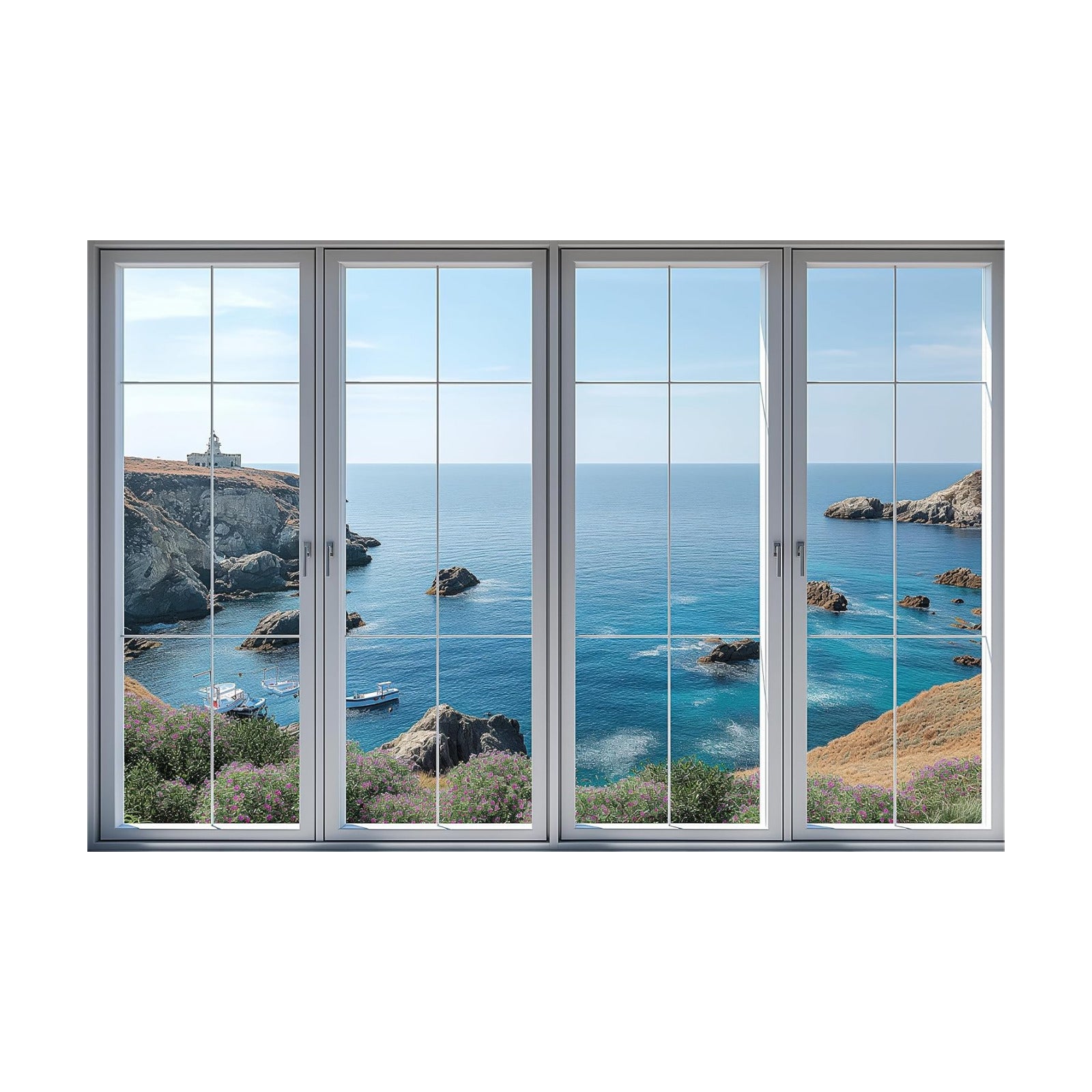 Peel and Stick Fake Window Wall Sticker / Coastal Cliff and Blue Sea / 24'' x 36