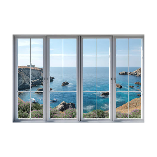 Peel and Stick Fake Window Wall Sticker / Coastal Cliff and Blue Sea / 24'' x 36