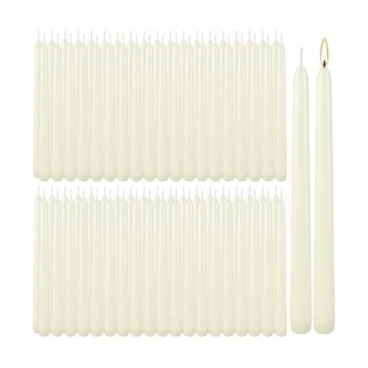 YOROXRG 100Pack Ivory Taper Candles, 7-8 Hours Burn Time, Unscented, Smokeless and Dripless, 0.75 x 10 Inch Dinner Candle Set for Household, Wedding, Party and Home Décor Candlesticks
