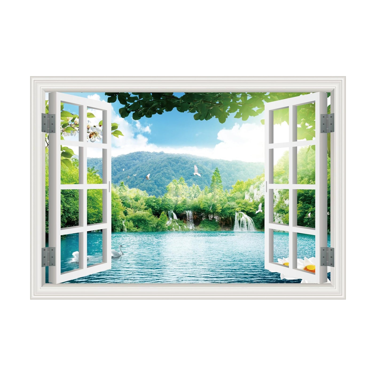 ‌ Fake Window Wall Mural -Spring Lake Landscape Peel and Stick Wall Sticker Decal / Ly-01 / 48 x 32