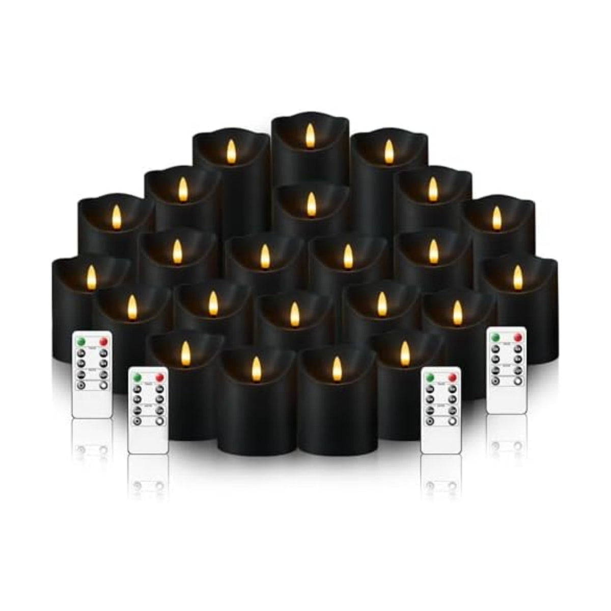 kakoya Flameless LED Candles Battery Operated with Remote and Timer,Flickering Electric Fake Plastic Pillar Candles Set of 24(D3 x H 3" 4" 5") Black