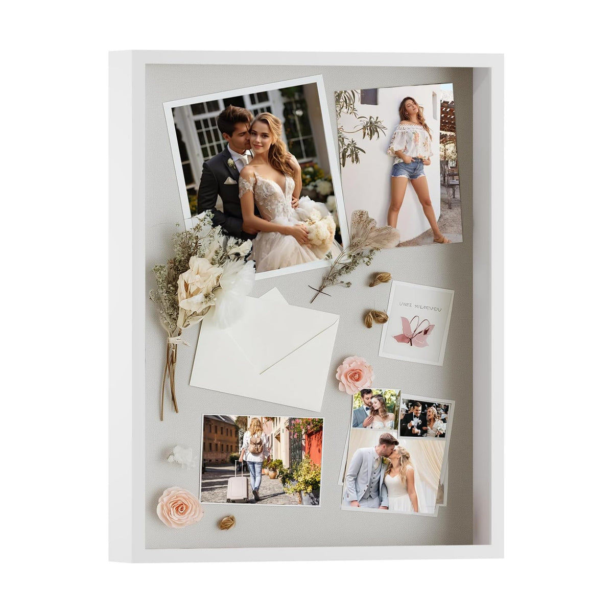 QDSSDECO 16" x 20" Shadow Box Frame, Linen Back, Real Glass,White | Deep interior, real glass front, wall or tabletop