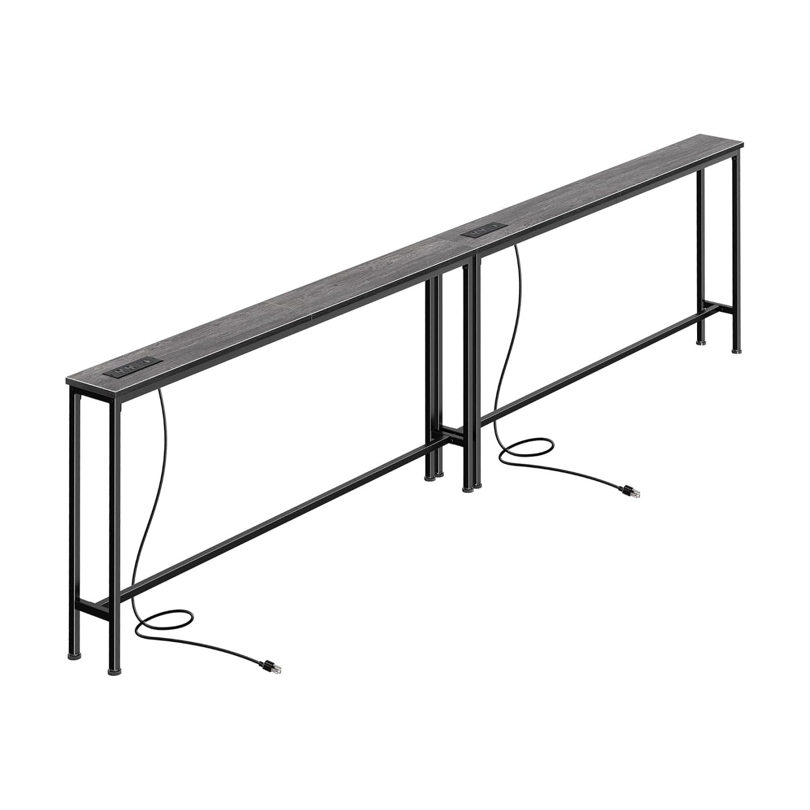 SUPERJARE 110.2 inch Narrow Behind Couch Table with Charging Stations