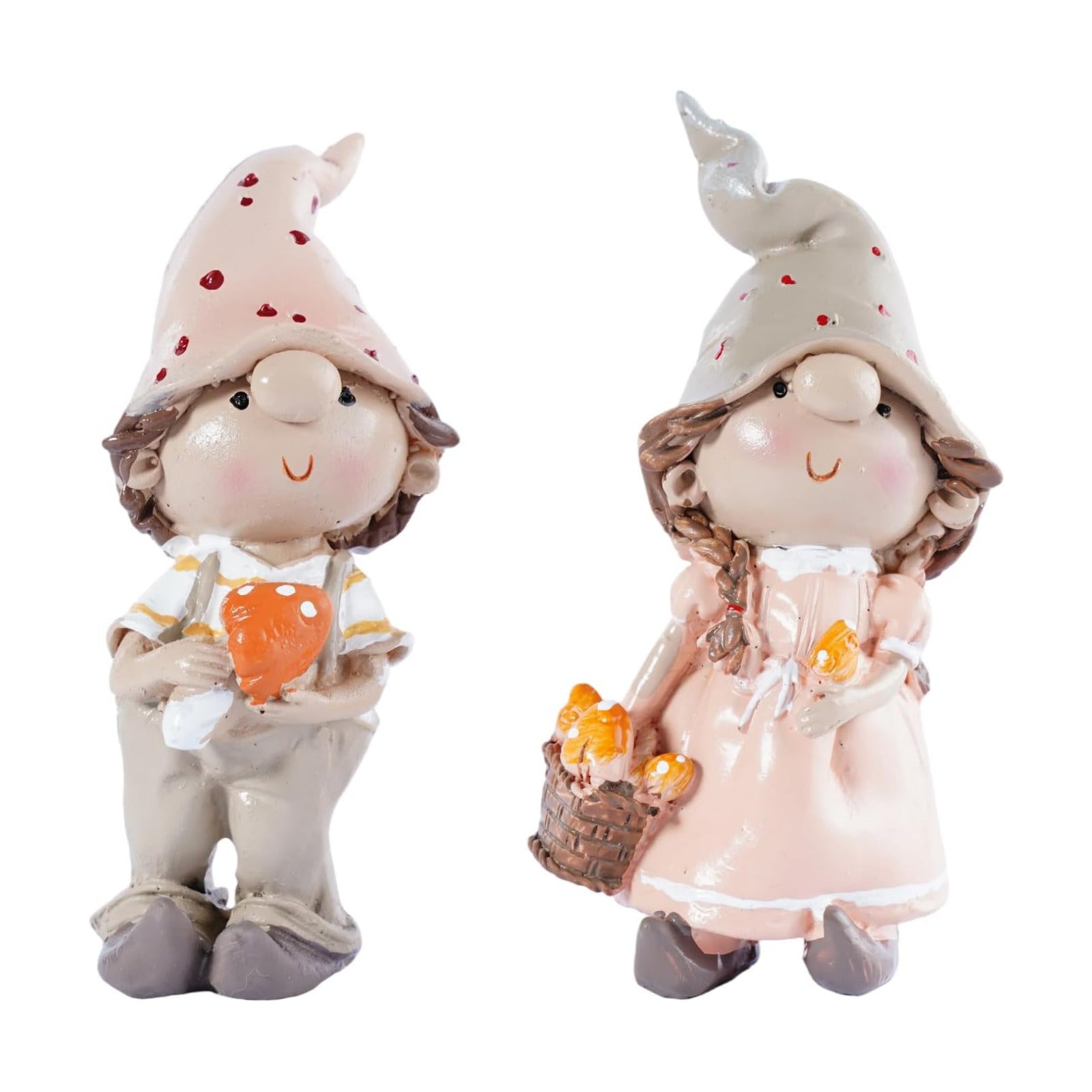 2-Piece Fairy Garden Accessories Outdoor Boy and Girl Mushroom Figurines Resin Small Garden Statues