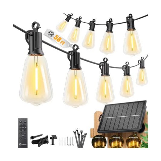 Brightown 58FT Solar String Lights Outdoor Waterproof, 26Hrs Runtime