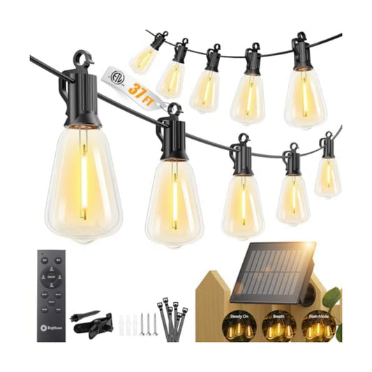 Brightown 37FT Solar String Lights Outdoor, 10+1 Shatterproof LED Lights