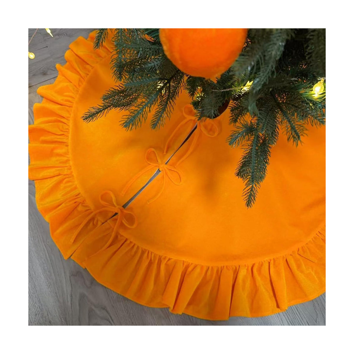 Velvet Christmas Tree Skirt Yellow 48 inch Ruffled Holiday Tree Skirt for Rustic Xmas Tree Decoration