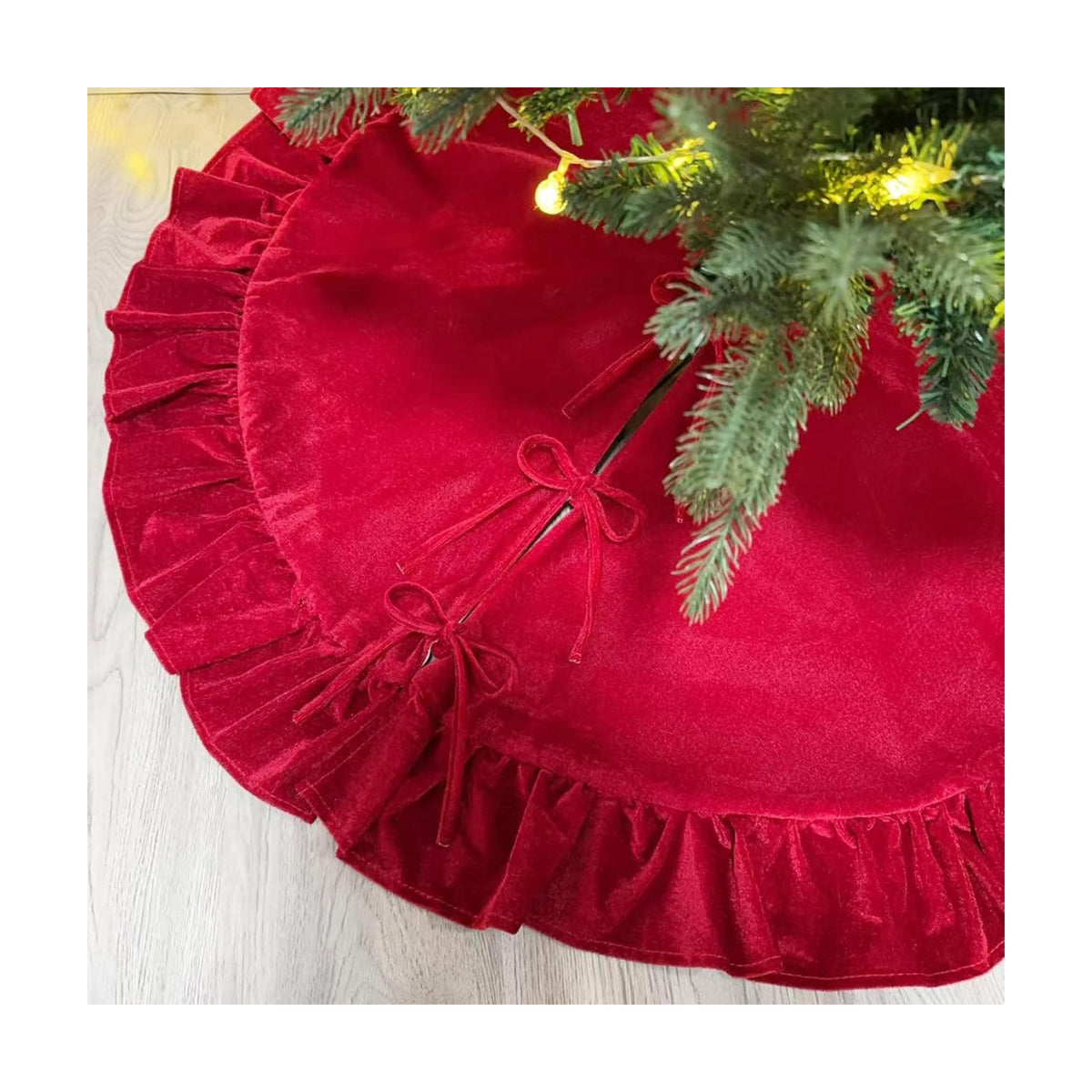 Velvet Christmas Tree Skirt Red 48 inch Ruffled Holiday Tree Skirt for Rustic Xmas Tree Decoration