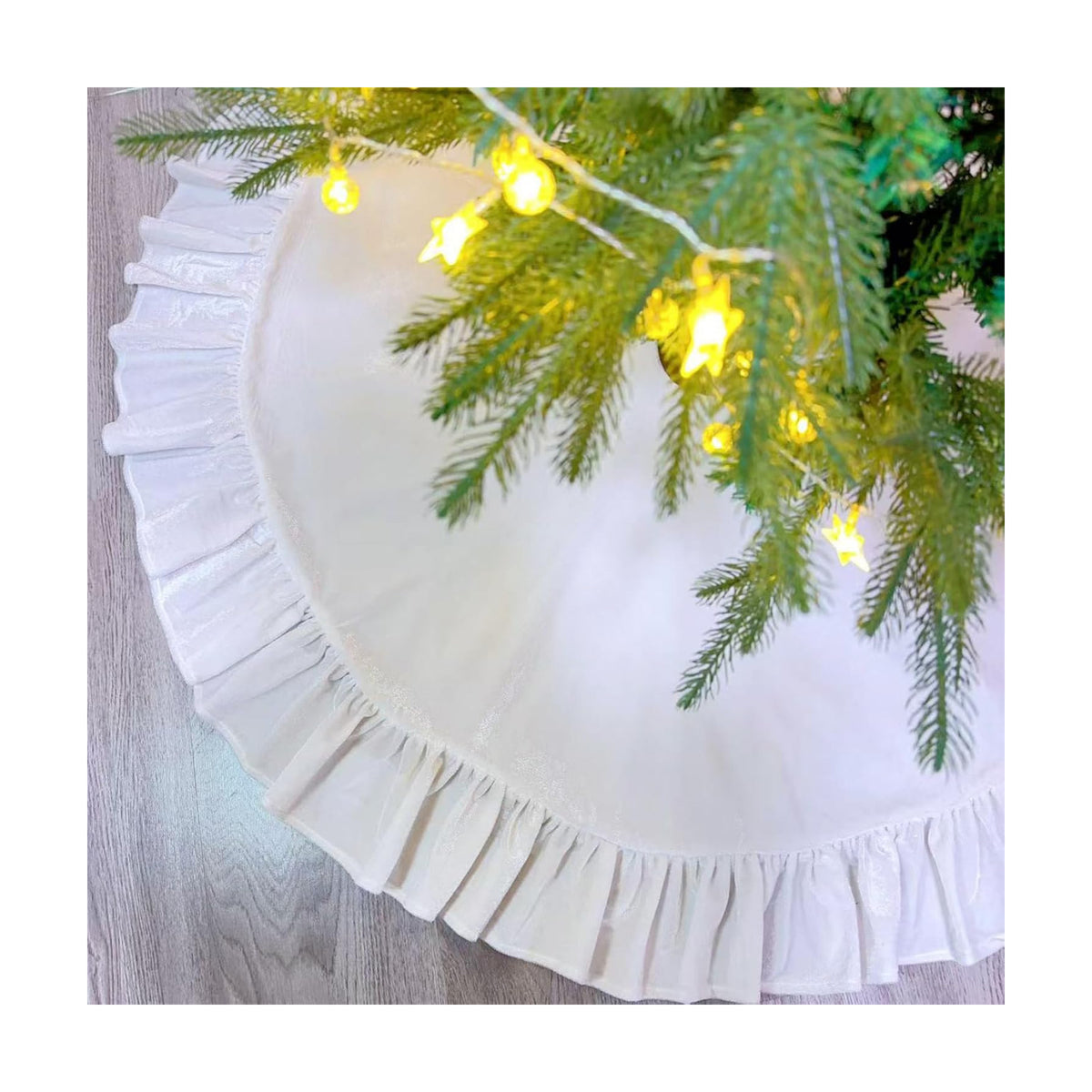 Velvet Christmas Tree Skirt White 48 inch Ruffled Holiday Tree Skirt for Rustic Xmas Tree Decoration