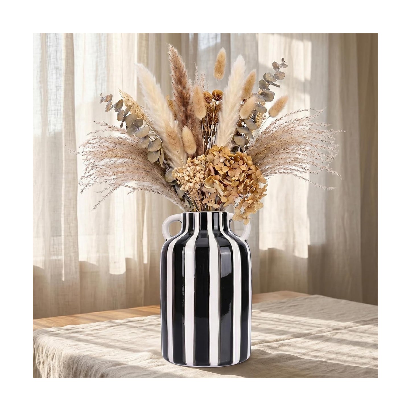 Checkered Ceramic Vase for Flower Bouquet Decorative / Black White