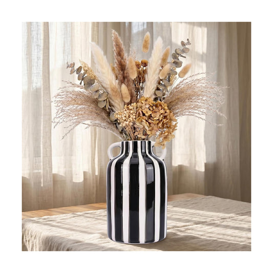 Checkered Ceramic Vase for Flower Bouquet Decorative / Black White