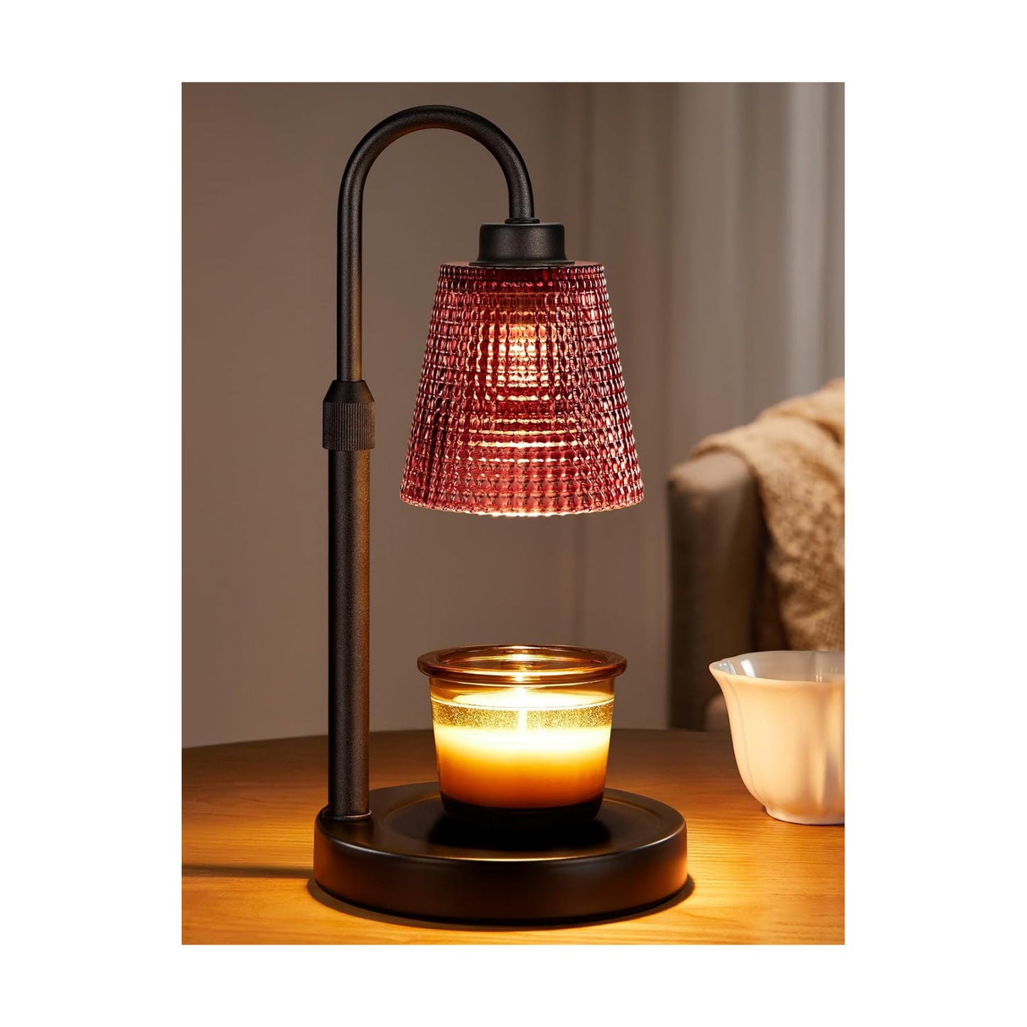 Pomegranate Red Candle Warmer Lamp with Timer, Dimmable Candle Warmer for Home Decor, Height Adjustable Candle Lamp for