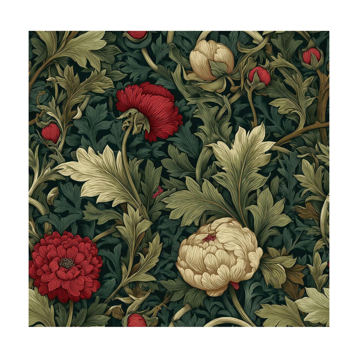 Peel and Stick Boho Art Woody Wallpaper Botanical Leaf Removable / 17.7 x 118.1 / Green/beige/red