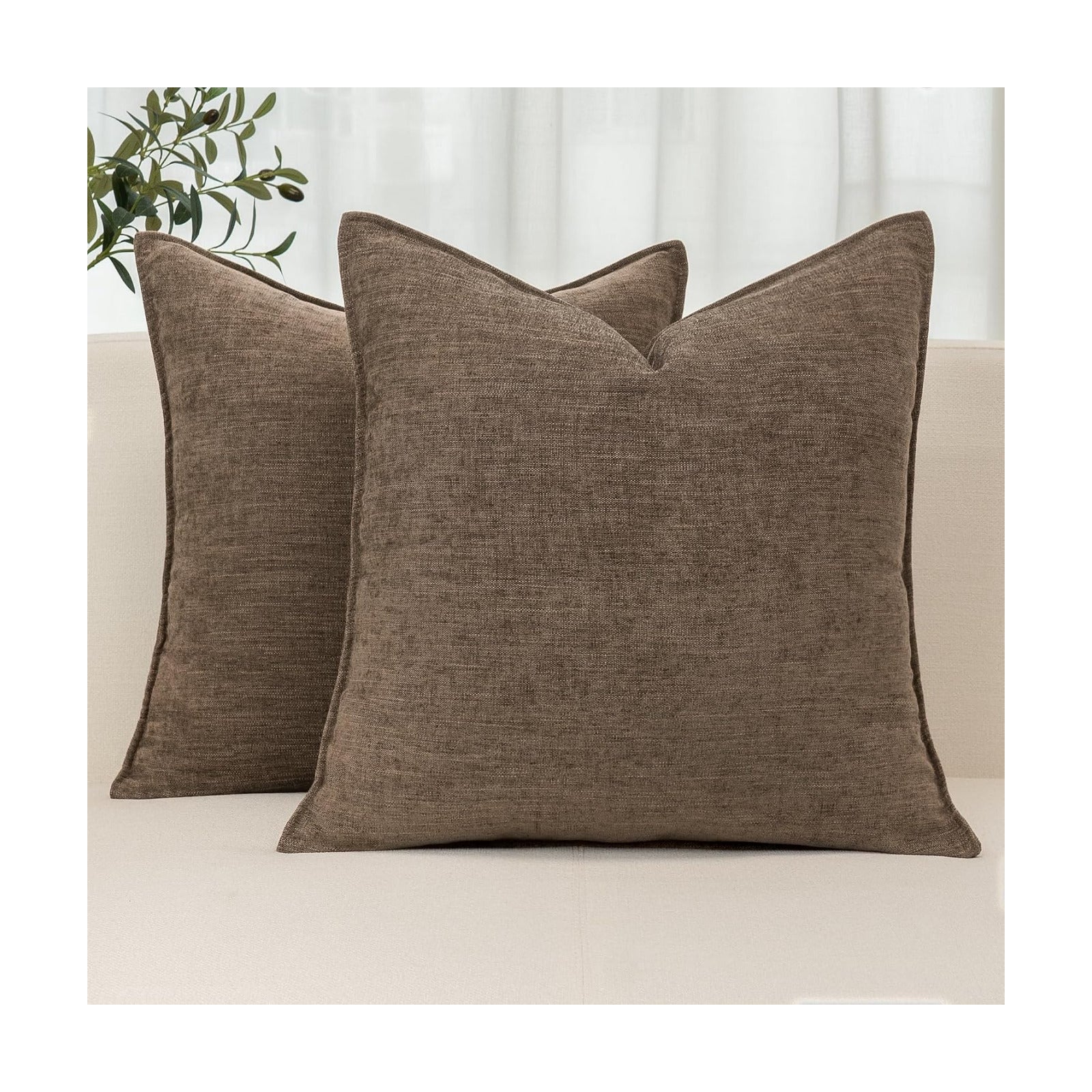 Farmhouse Decorative Pillow / Coffee Brown / 18 x 18 / Set of 2