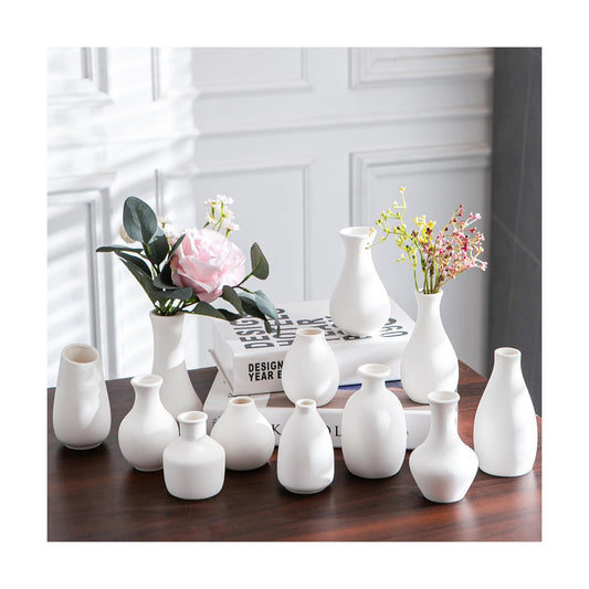 Modern mini ceramic vases / White / Set of 12