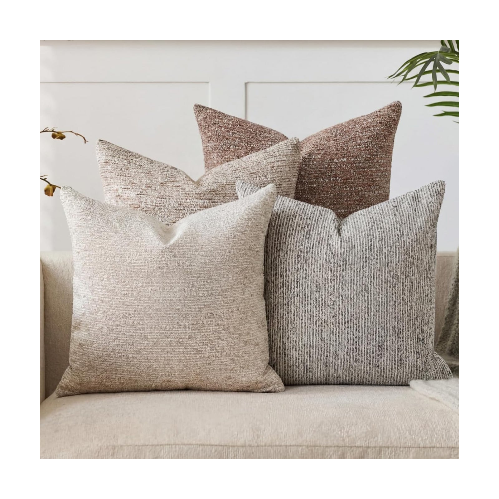 Boucle Throw Pillow Covers Boho Accent Farmhouse Square Decorative Pillow / 18 x 18 / Set of 4