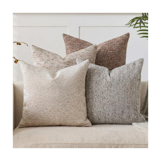 Boucle Throw Pillow Covers Boho Accent Farmhouse Square Decorative Pillow / 18 x 18 / Set of 4