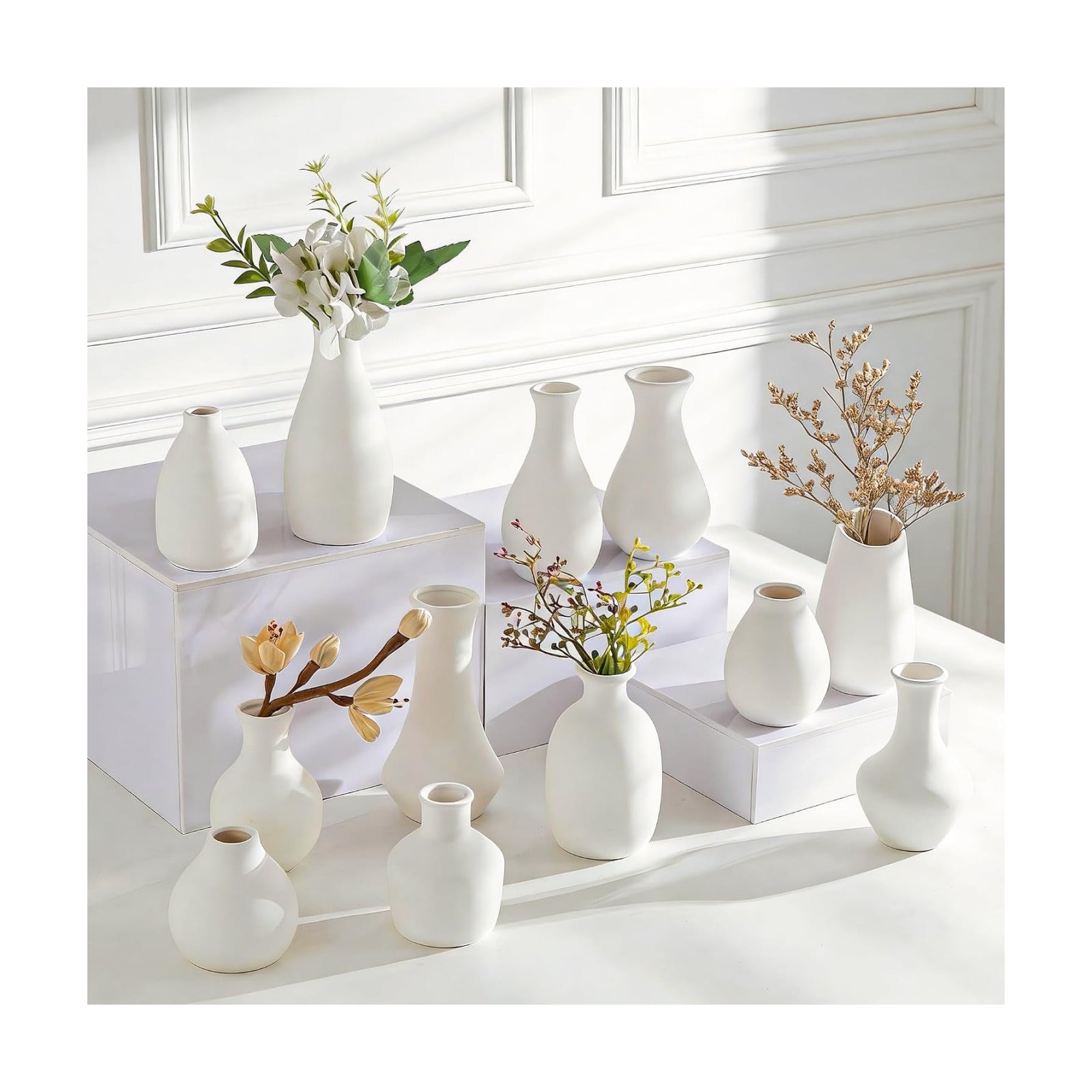 Small Ceramic Vase in Bulk / White Bud Vases / Set of 12