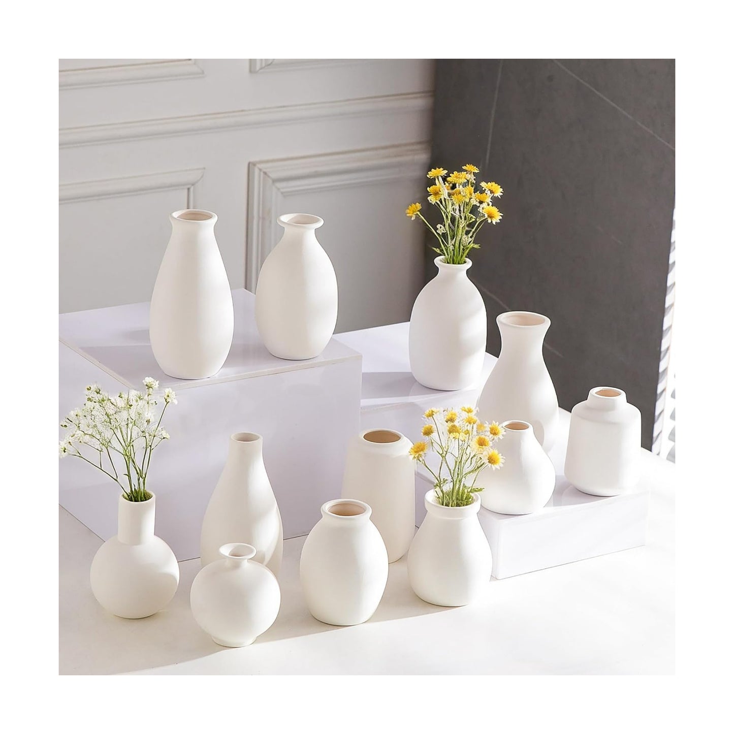 Small Ceramic Vase in Bulk / White Ceramic Vases / Set of 12