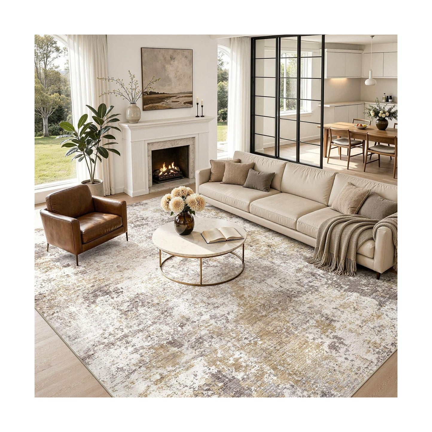 Nakagishi 10X14 Area Rugs for Living Room: Washable Modern Abstract Rug with Non-Slip Silicone Backing Low Pile Soft