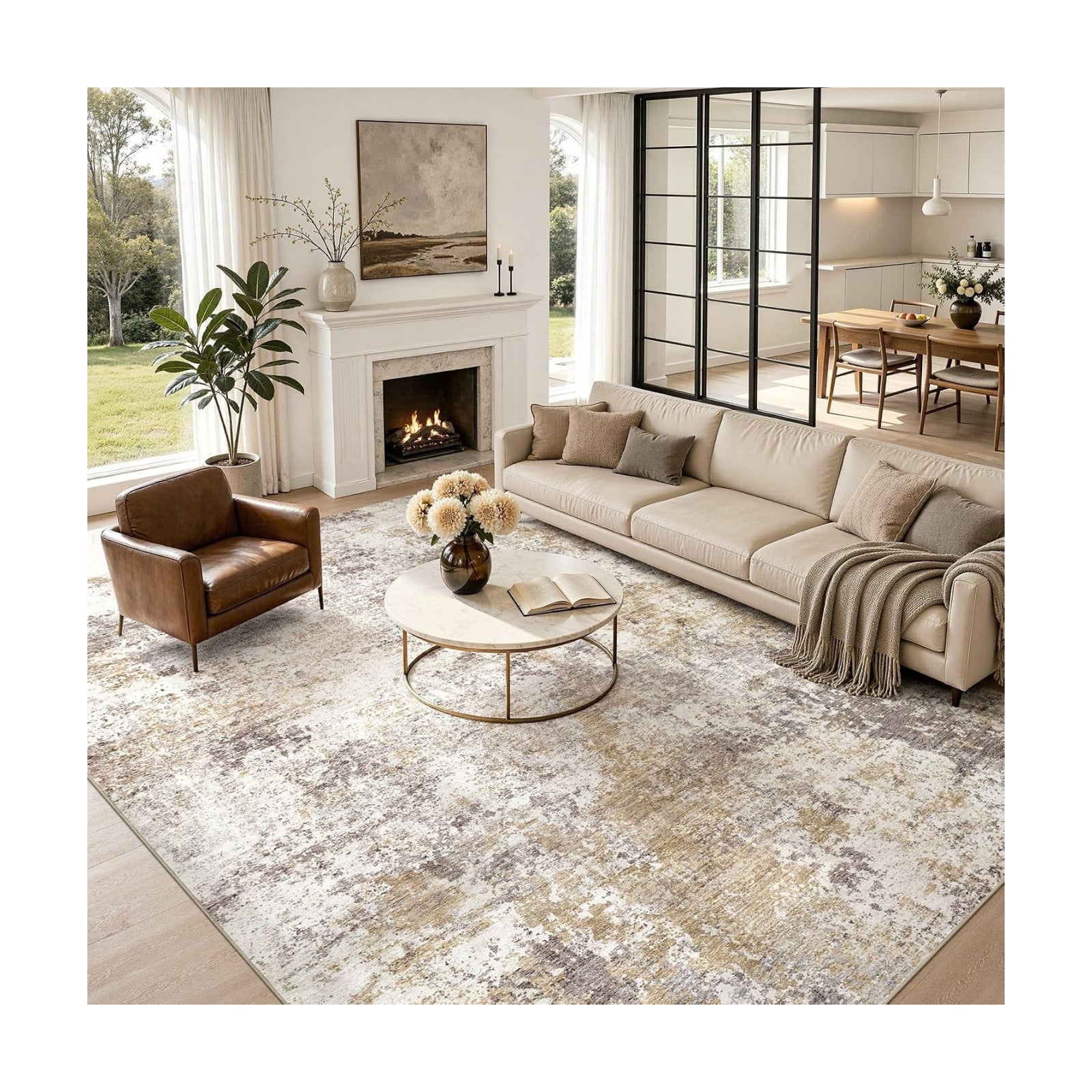 Nakagishi 10X14 Area Rugs for Living Room: Washable Modern Abstract Rug with Non-Slip Silicone Backing Low Pile Soft