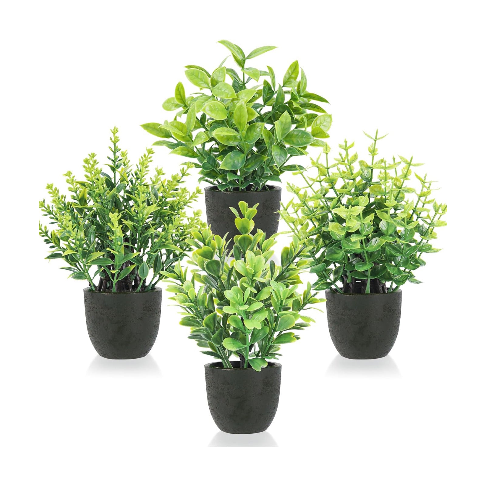 Mini Artificial Plants Indoor in Pots Mixed Fake Plants Greenery Set / Black / Set of 4