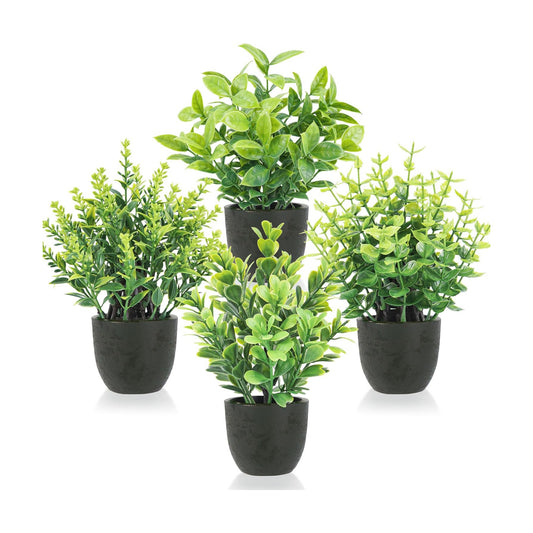 Mini Artificial Plants Indoor in Pots Mixed Fake Plants Greenery Set / Black / Set of 4
