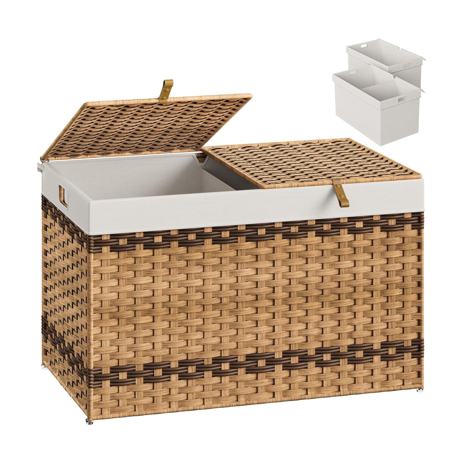 42.3 Gallon Wicker Storage Basket / Natural + Brown / 29.9"L x 17.7"W x 18.1"H