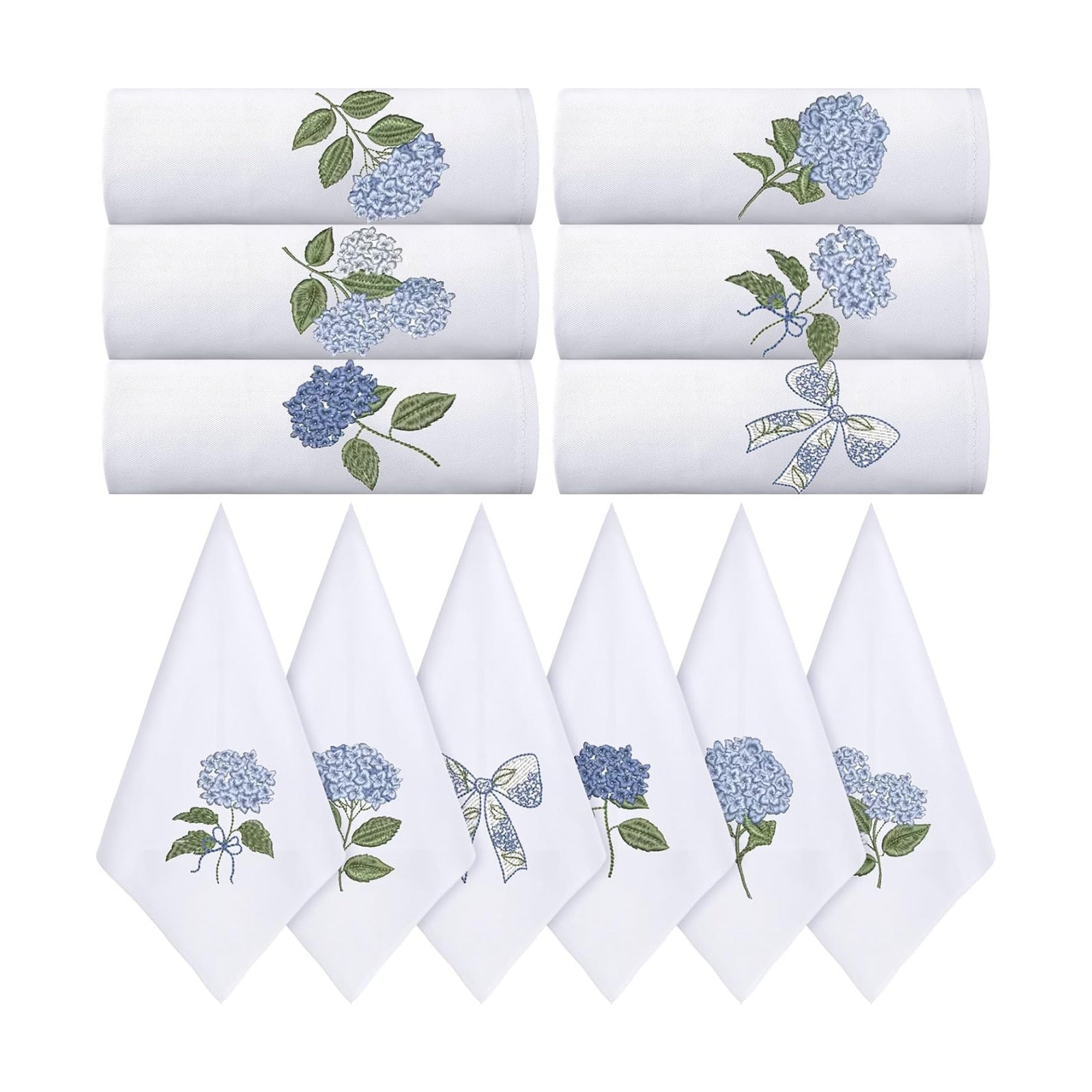 HunnmingRe 12 Pcs Blue Hydrangea Cloth Napkins Bulk 100% Cotton, 17x17inch | Summer Floral Dinner Tea Party, Cocktail