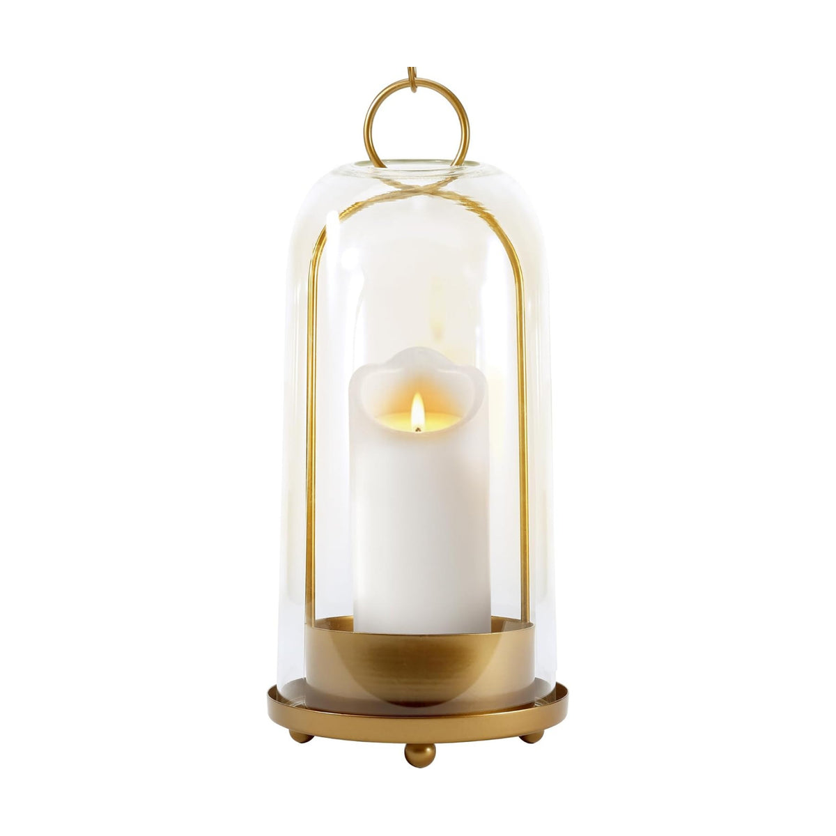 Hurricane Glass Candle Holder, Large Brass Lanterns Hurricane Candlestick Holder for Pillar Candles Vintage, Gold Metal