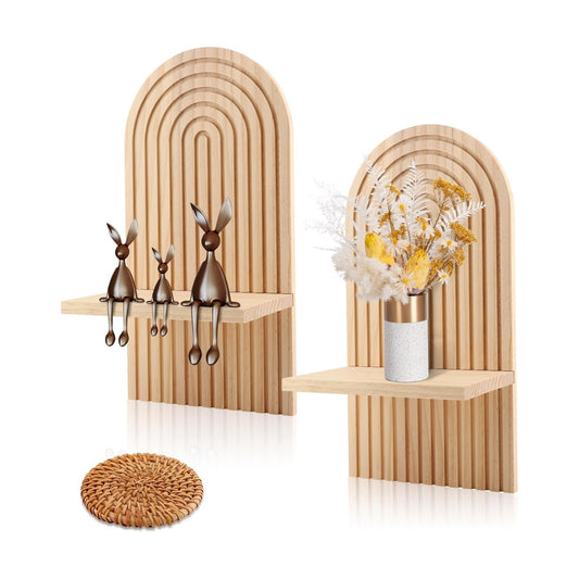 Modern Arched Wooden Hanging Shelves Rainbow Wall Candle Holder Bohemian Floating / Wood / Set of 2