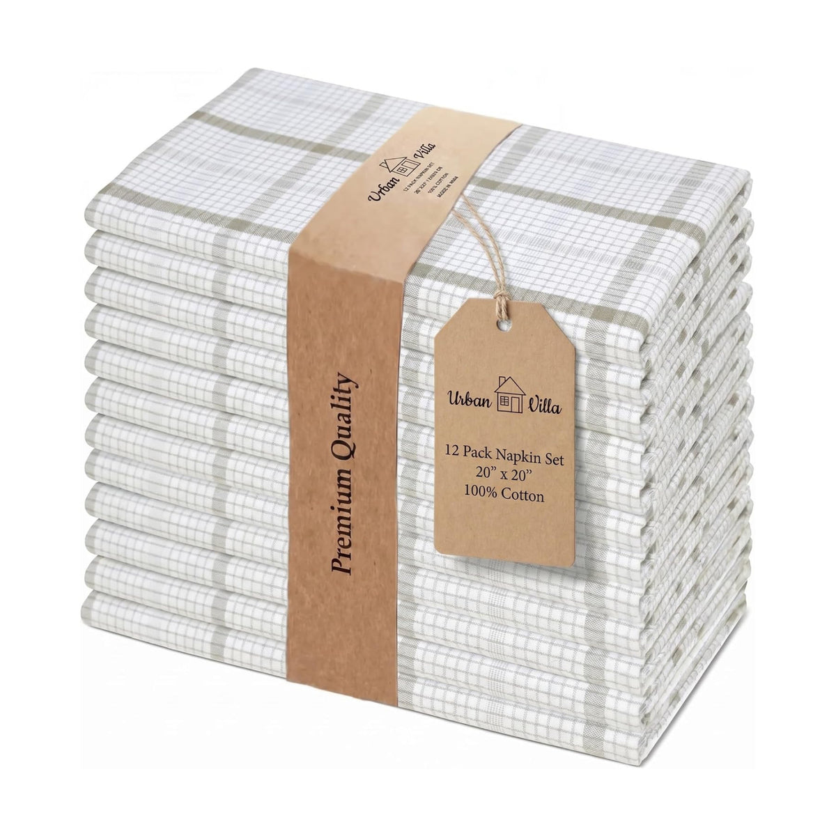 Urban Villa Cloth Napkins Cotton 20x20 (Set of 12) Tiny Checks