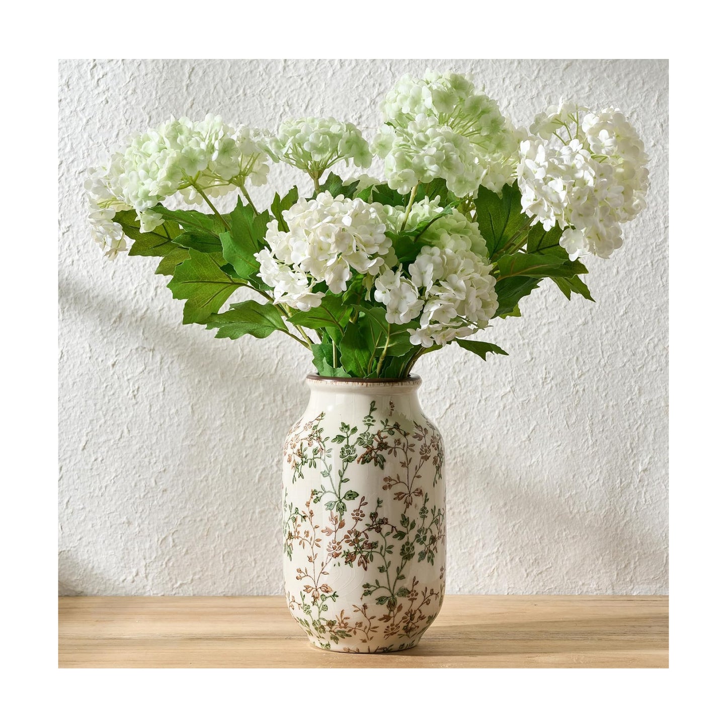 Ceramic Vintage Pastoral Vase / 18049-green and Brown Floral / 8.78 Inch
