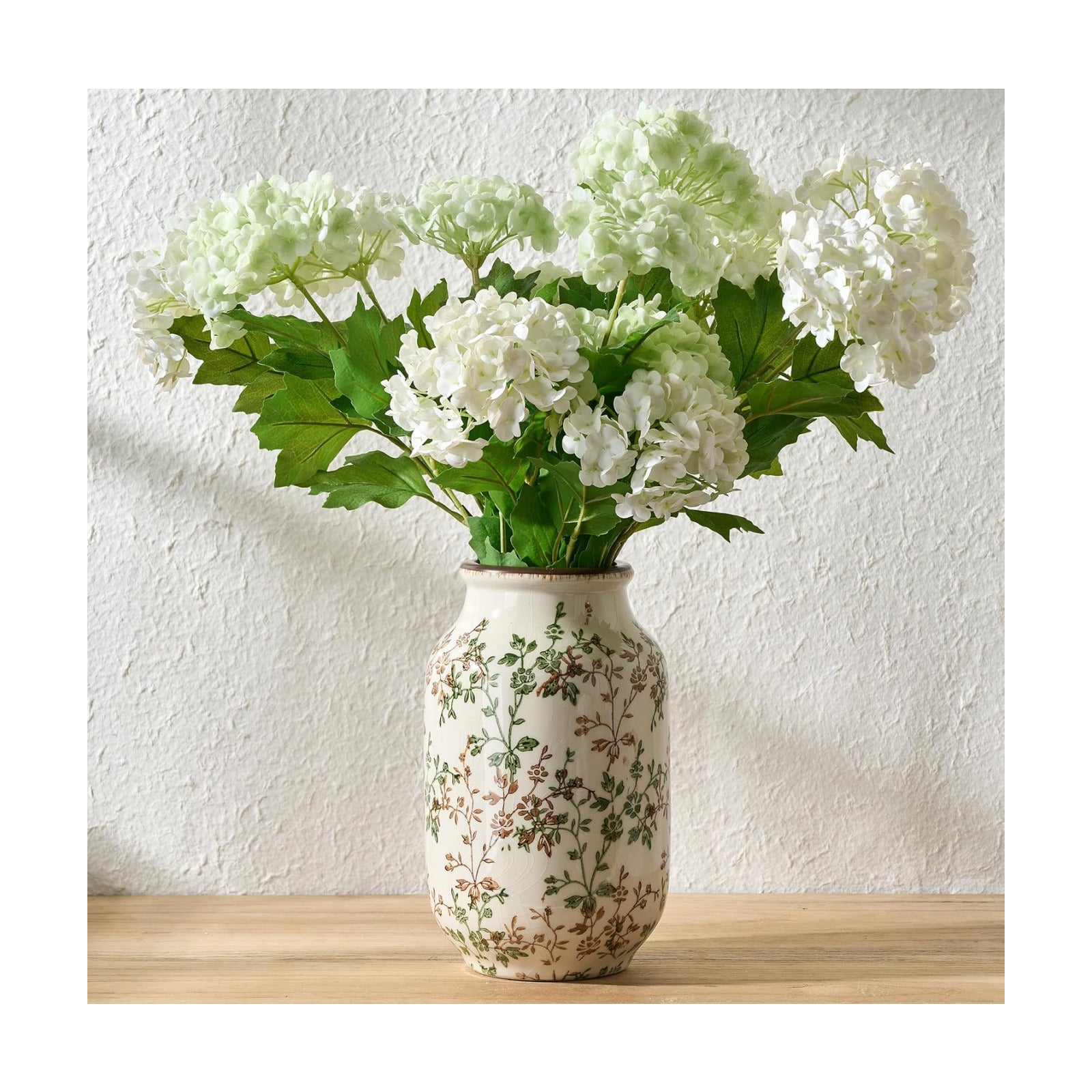 Ceramic Vintage Pastoral Vase / 18049-green and Brown Floral / 8.78 Inch