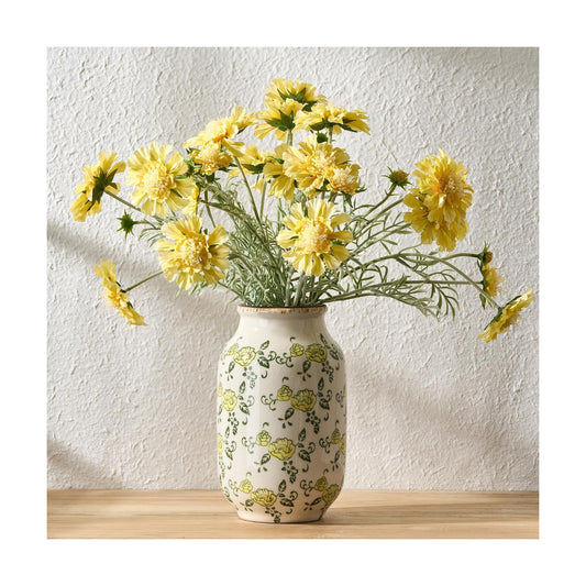 Ceramic Vintage Pastoral Vase / 18049-yellow Rose / 8.78 Inch